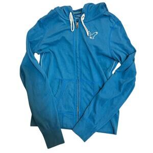 Y2K American Eagle Full Zip Hoodie Sweatshirt Blue Womens Small Elena Boho Bella